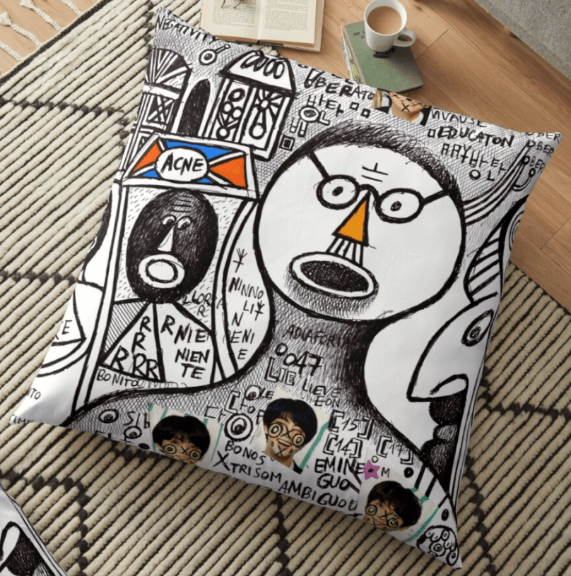 redbubble (b)ananartista tope pereira negativity acne floor pillow cuscino shop drawing