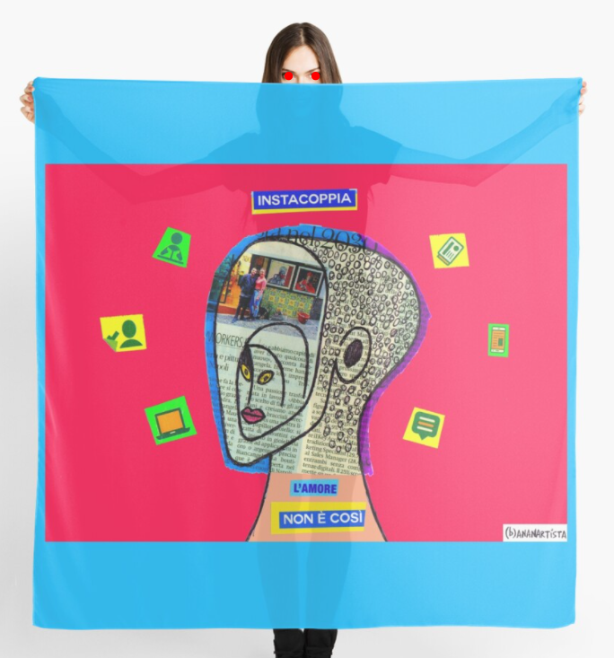 redbubble (b)ananartista instacoppia amore così instagram art collage scarf shop sciarpa collage