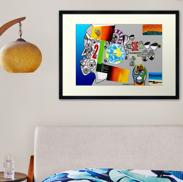 redbubble (b)ananartista izzsietili disabituanti collage art framed art print shop stampa con cornice nera